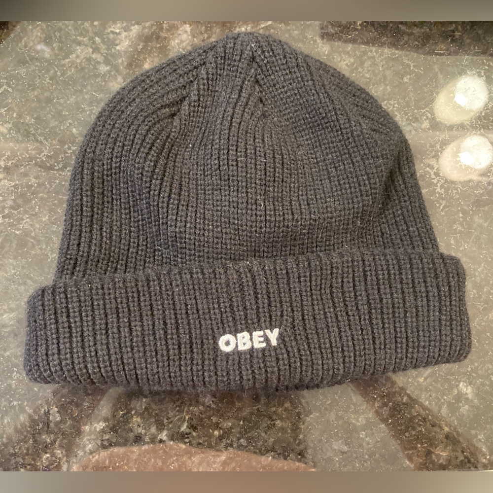 OBEY embroidered black acrylic beanie one size